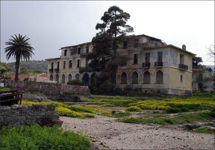 The ruins of the Sarlitza Palace Hotel and spa at Thermi