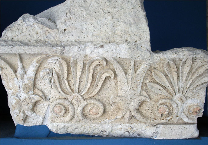Carved frieze with palmettes at the Sanctuary of Mesa